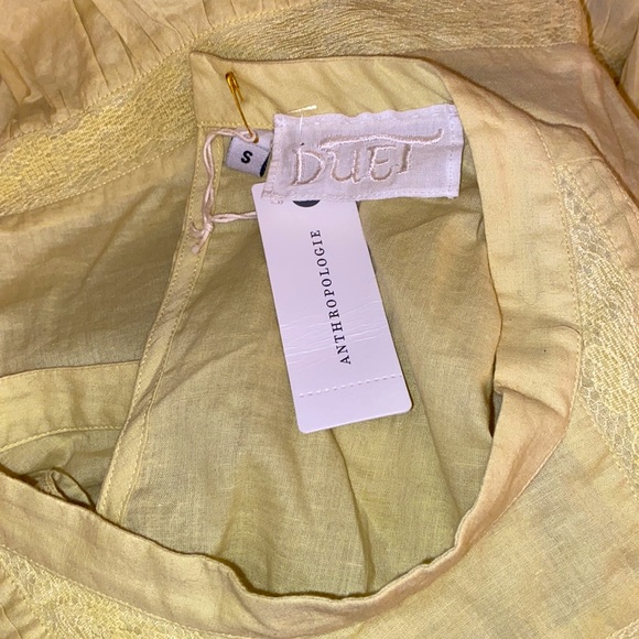 Anthro Duet Pastel Green Embroidered Beaded Crochet Lace Ruffle Blouse Top - Picture 7 of 8